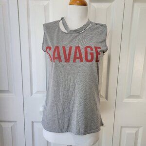 MODERN LUX Savage Gray Rough Cut-Off Tank Top w/ Ripped Collar sz XS EUC Summer
